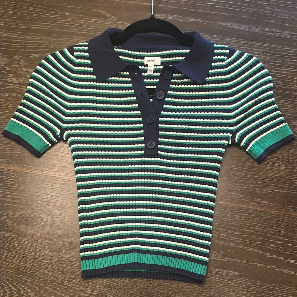 Striped Green and Navy Polo Shirt - Aerie